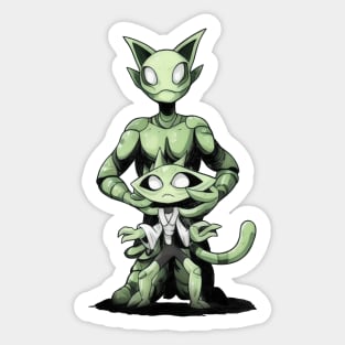 Green Alien Cats Sticker